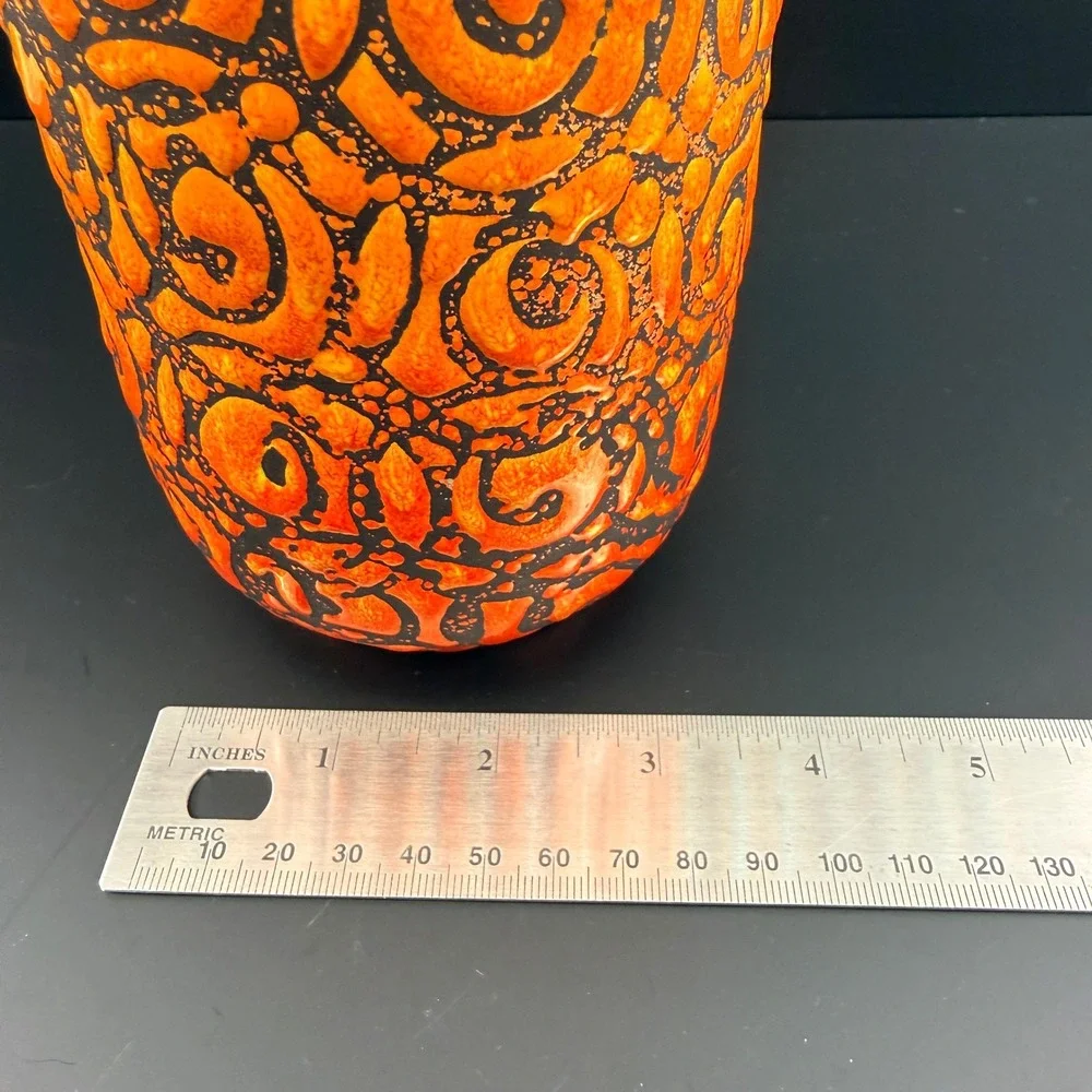 Alvino Bagni for Raymor Sgraffito Italian Pottery Vase Orange Yellow Mid Century